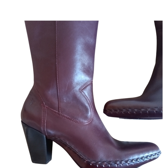 ❌SOLD❌Frye Vintage Burgundy Leather Heeled Boots Bohemian Western Size 6.5 RARE - Picture 9 of 12